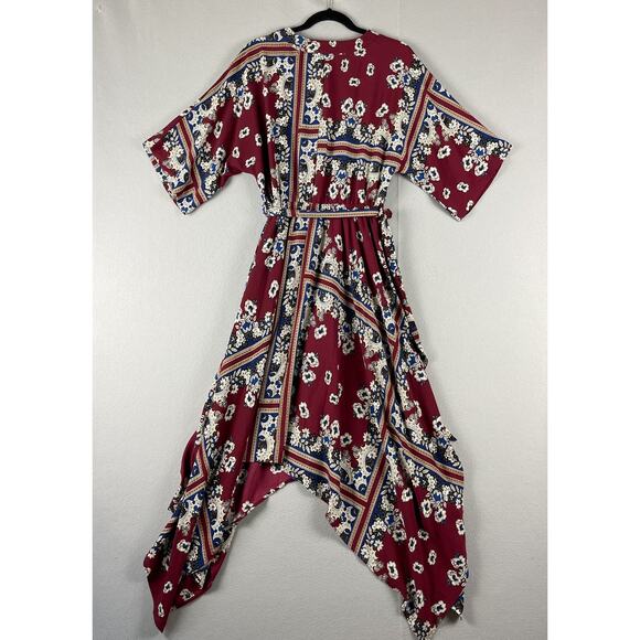 Lulus Delta Floral Print Dress Womens Small Burgundy Asymmetrical Flowy Romantic - Picture 12 of 16